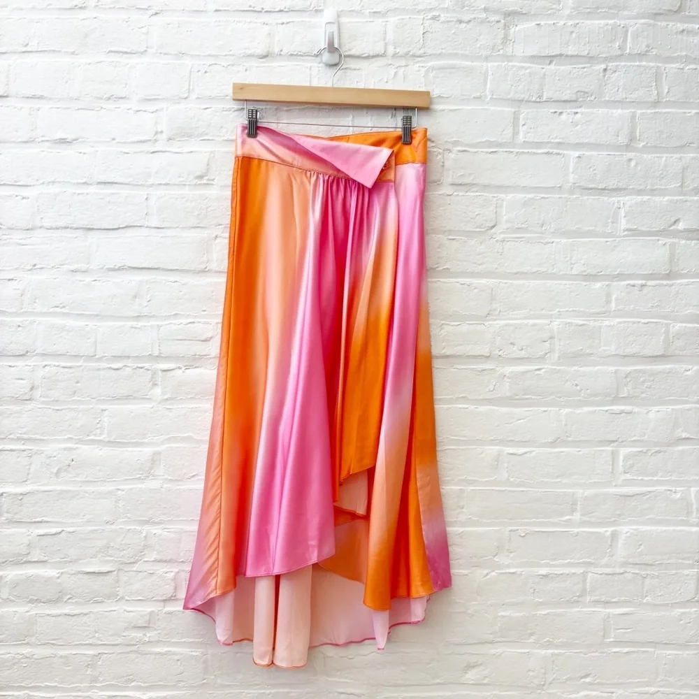 Dannijo || Silk Dye Midi Skirt‎ Pink Orange Small